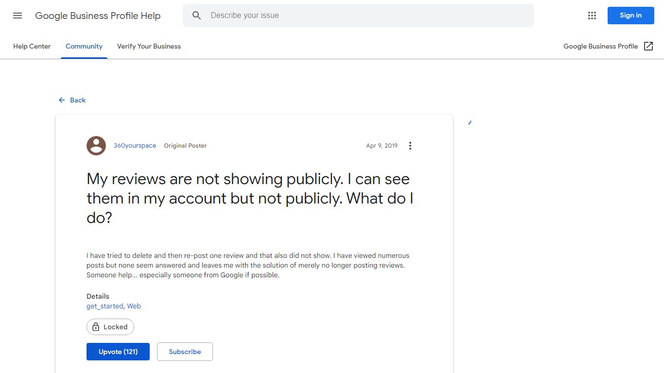 My reviews are not showing publicly. I can see them in my ... - Google