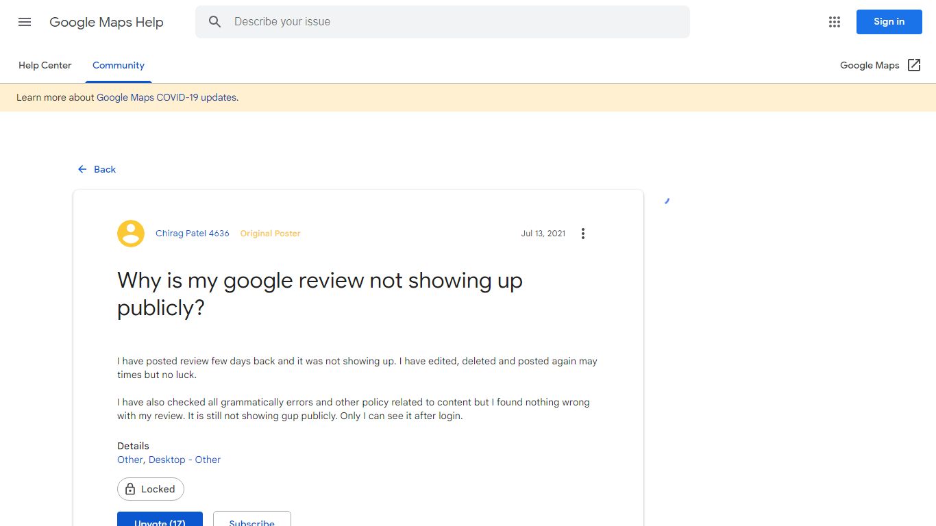 Why is my google review not showing up publicly? - Google Maps Community