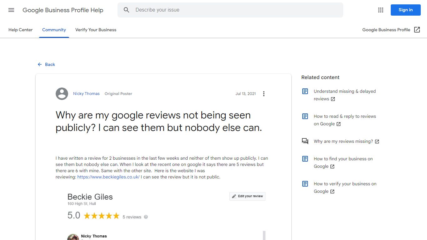 Why are my google reviews not being seen publicly? I can see them but ...