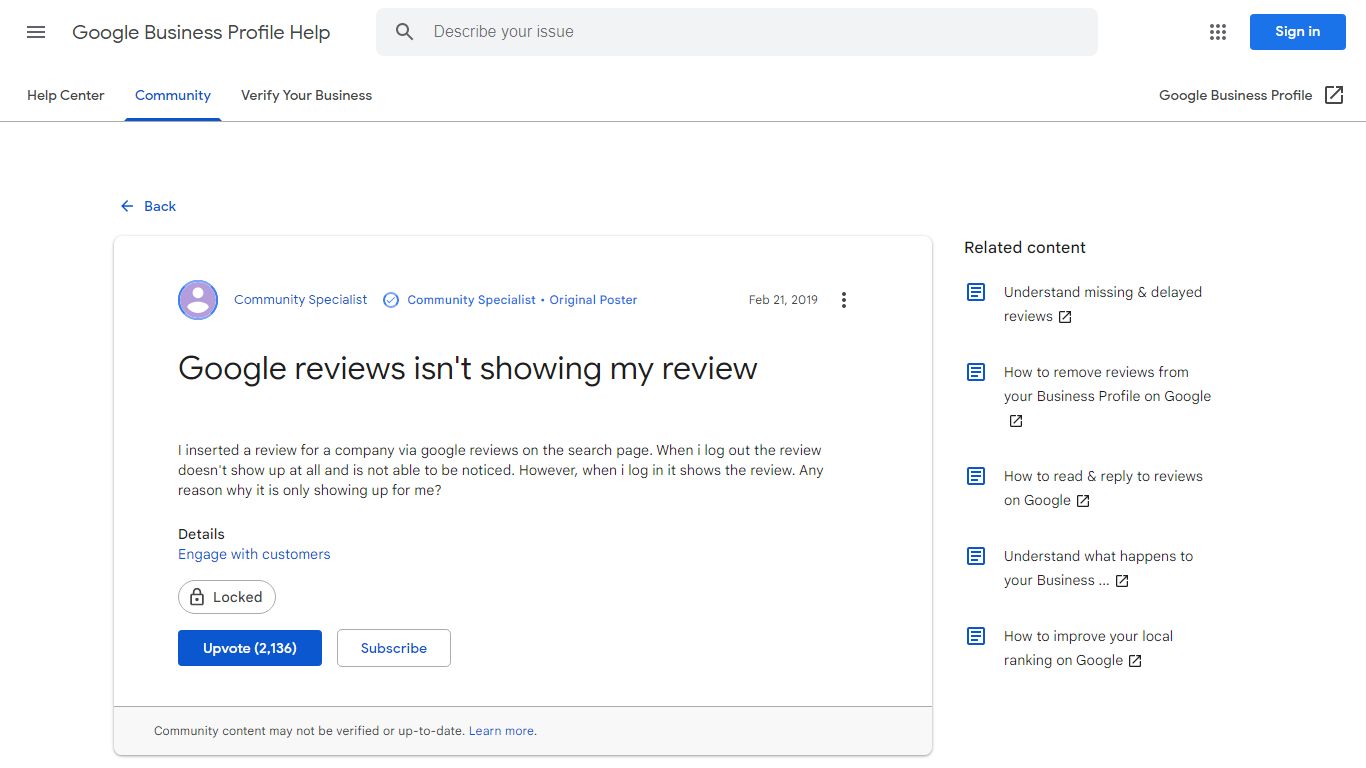 Google reviews isn't showing my review - Google Business Profile Community